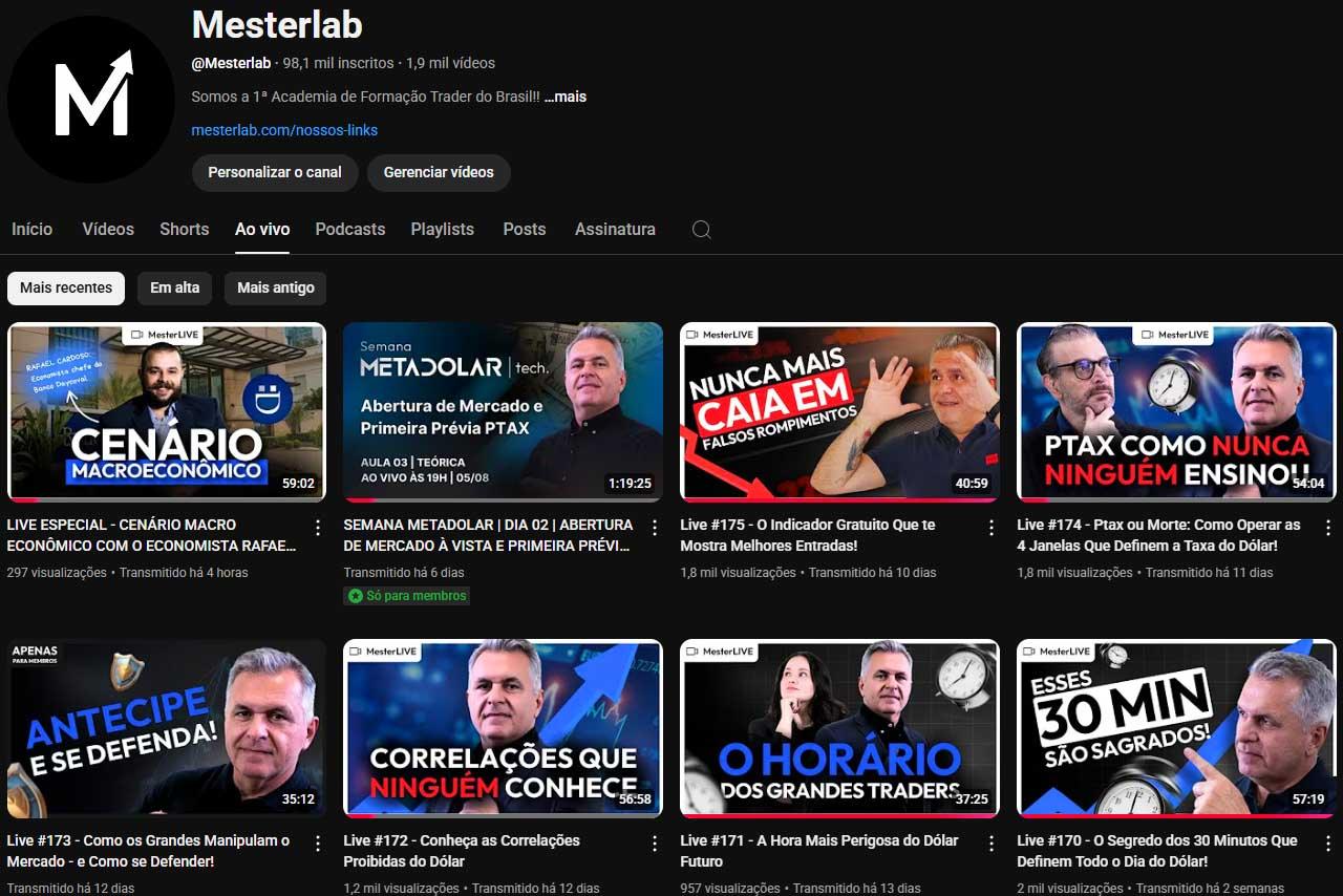 No canal Youtube da Academia Mester você acompanha aulas ao vivo avançadas exclusivas para assinantes toda quarta-feira.